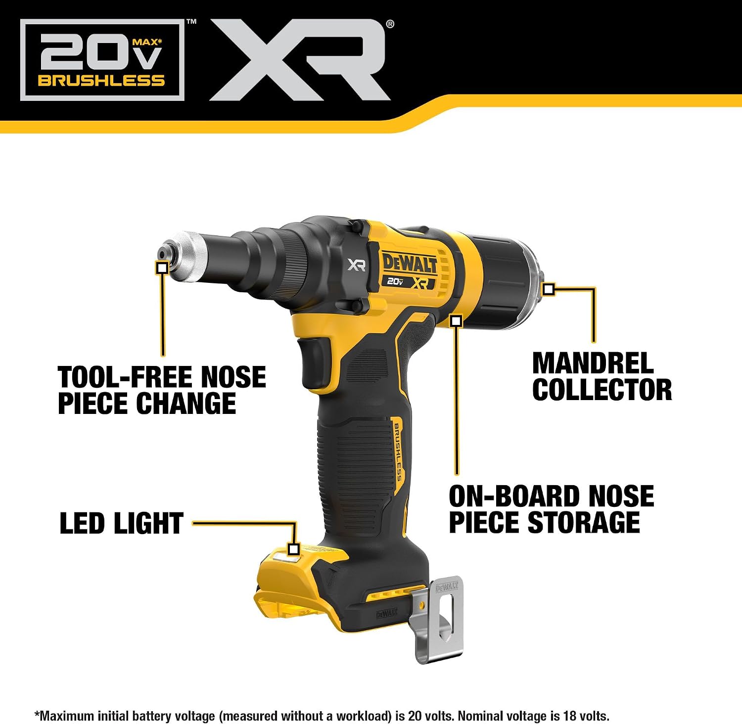 DEWALT 20V MAX XR Cordless Rivet Tool, 3/16', Battery and Charger Included (DCF403D1)