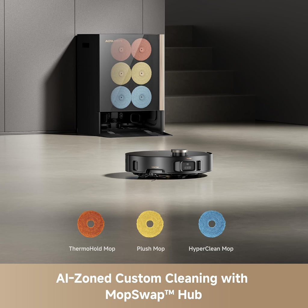 Mova Mobius 60 Robot Vacuum and Mop, 30000Pa Suction, Auto-Interchangeable Mop Pads, Liftable Navigation with 3.15inches Obstacle Overcoming, DuoSolution System Designed for Pets