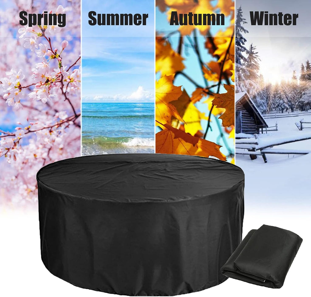 Patio Table Covers Waterproof Round 130' D x 37' H, Dust Proof Furniture Protective Cover, Waterproof Outdoor Table Chair Set Covers, 420D Oxford Heavy Duty BBQ Grill Cover (330x95cm)