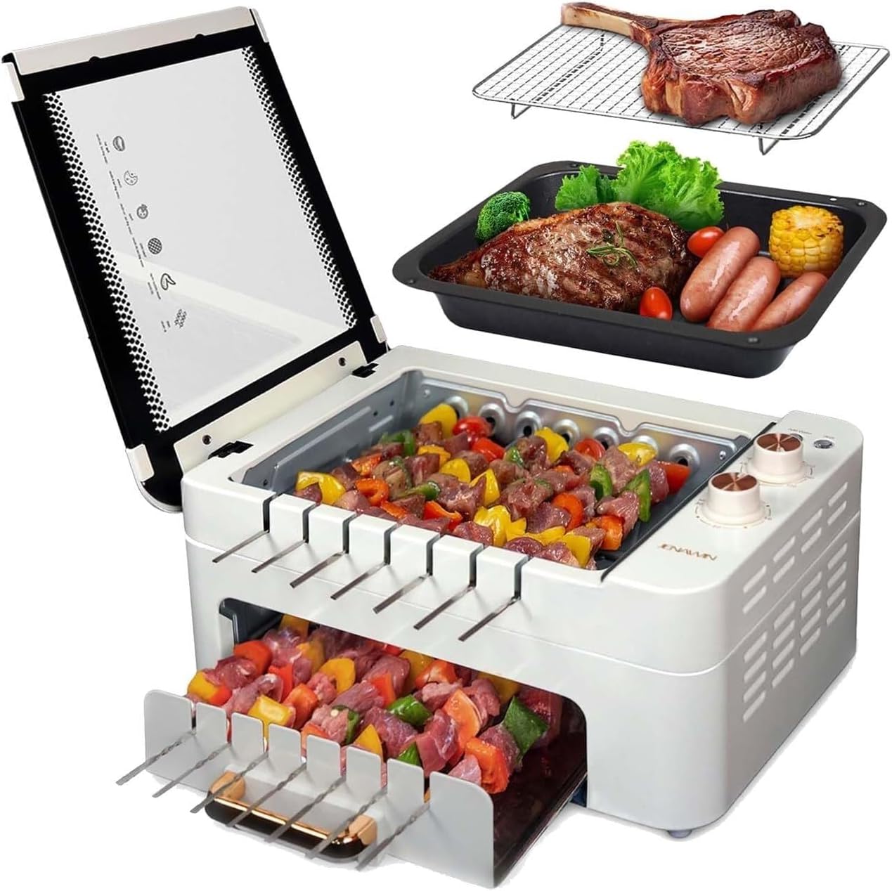Automatic Rotating Grill,Multifunctional Electric Grill,1000w Household Grill,Three Modes 0-30 Minute Timer,With Removable Grill Plate,Grill And Lid,Home,Outdoor Use
