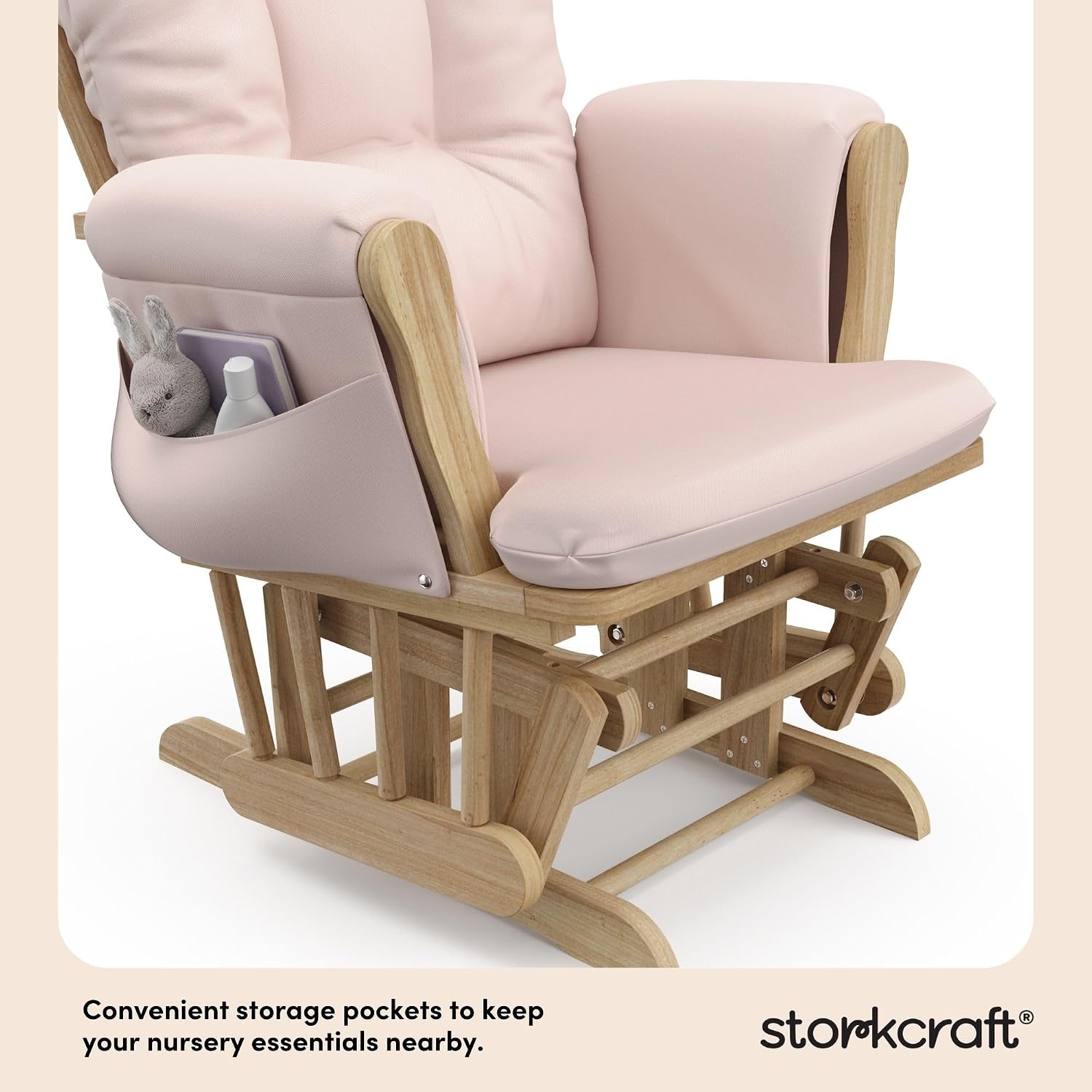 Storkcraft Premium Hoop Glider & Ottoman (Natural/Pink) — GREENGUARD Gold Certified Nursery Glider, Solid Wood Craftsmanship, Smooth-Gliding Nursery Chair and Ottoman, Award-Winning