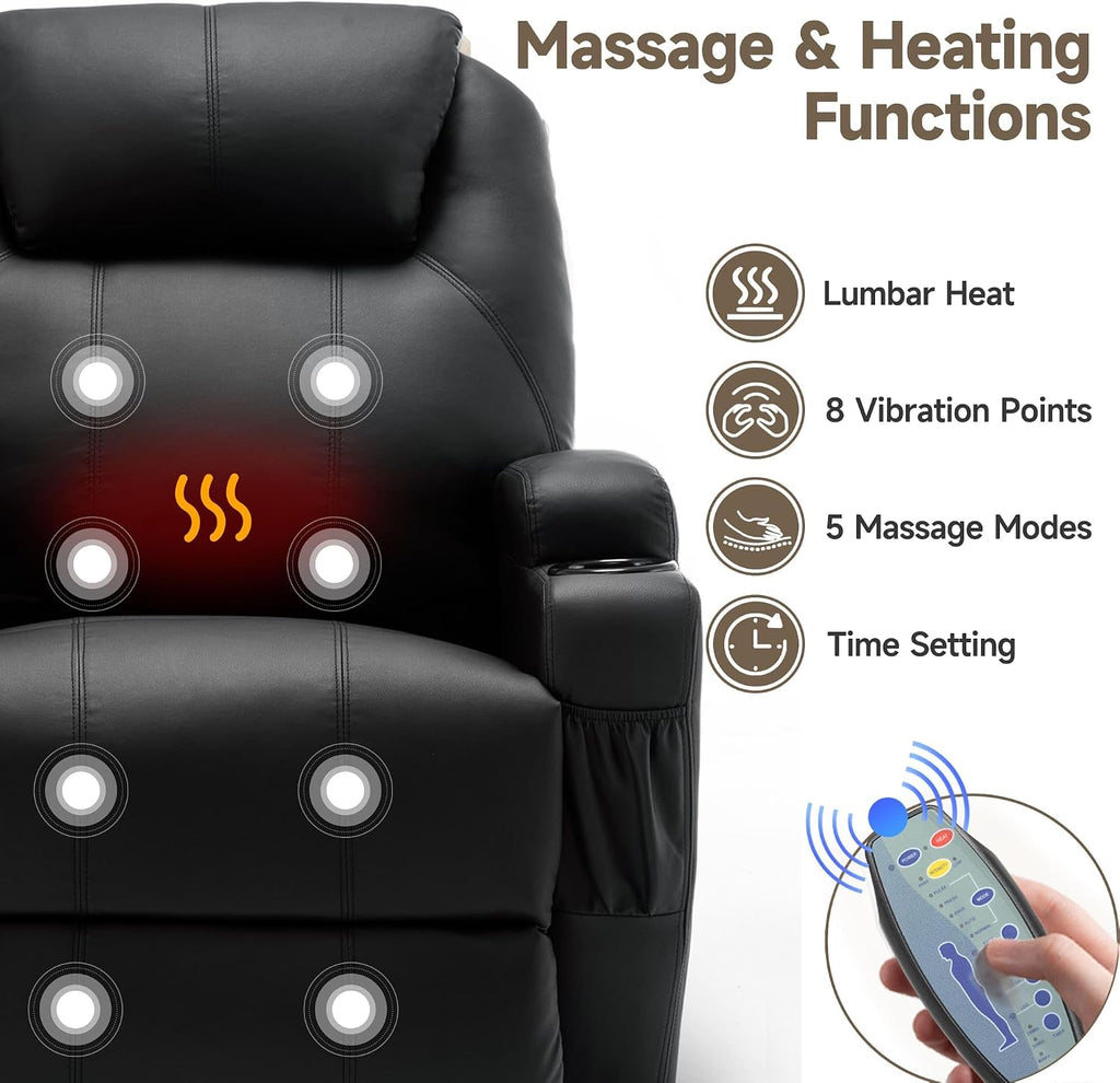 Korser Recliner Chair, Rocking Chair with Massage and Heat, 360° Swivel Recliner Chairs for Adults, Rocker Manual Recliner with Remote Control and Cup Holder for Living Room, Bedroom, Nursery