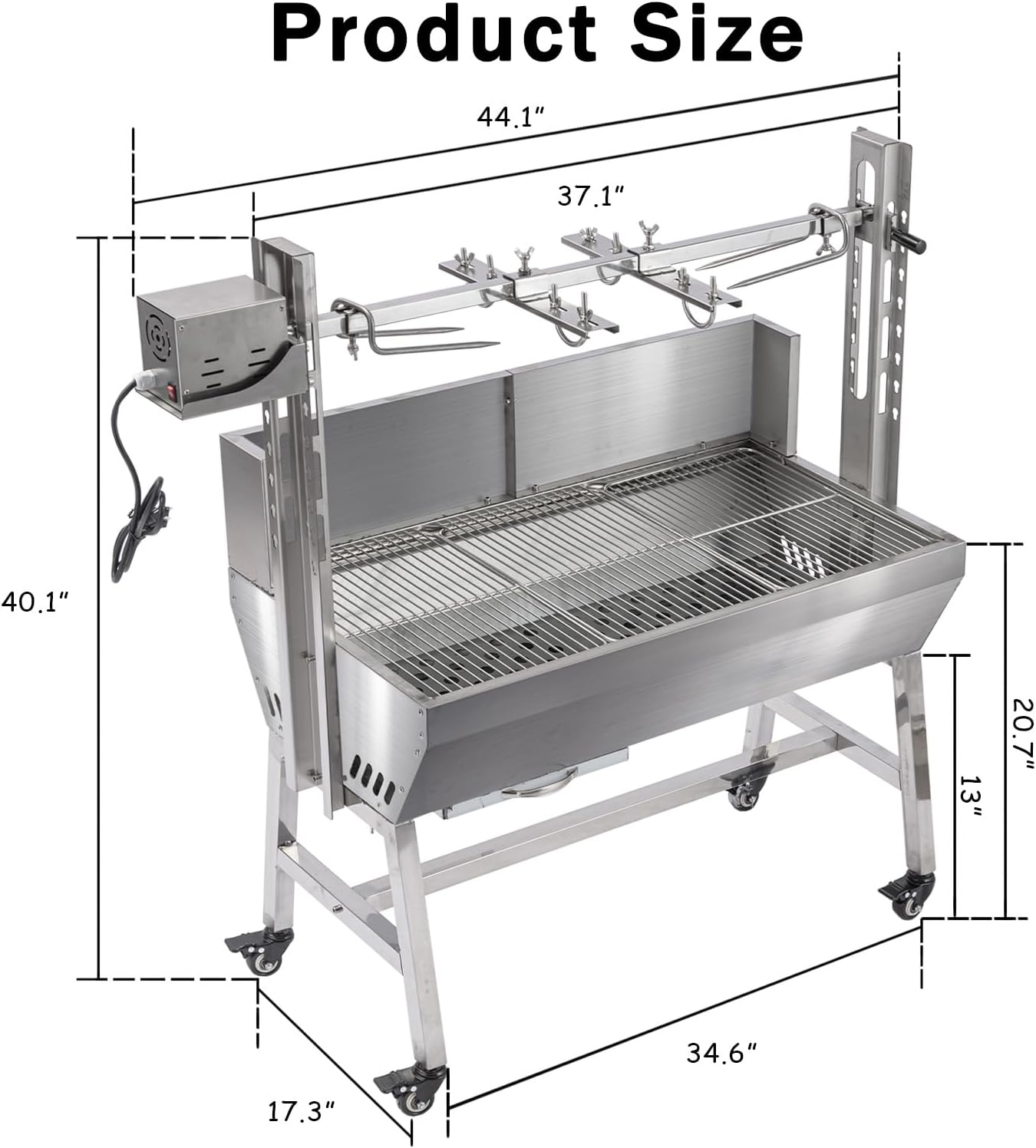 25W Stainless steel pig roaster rotisserie grill, 34.6-inch rated 132-pound barbecue grill suitable for outdoor camping kitchens