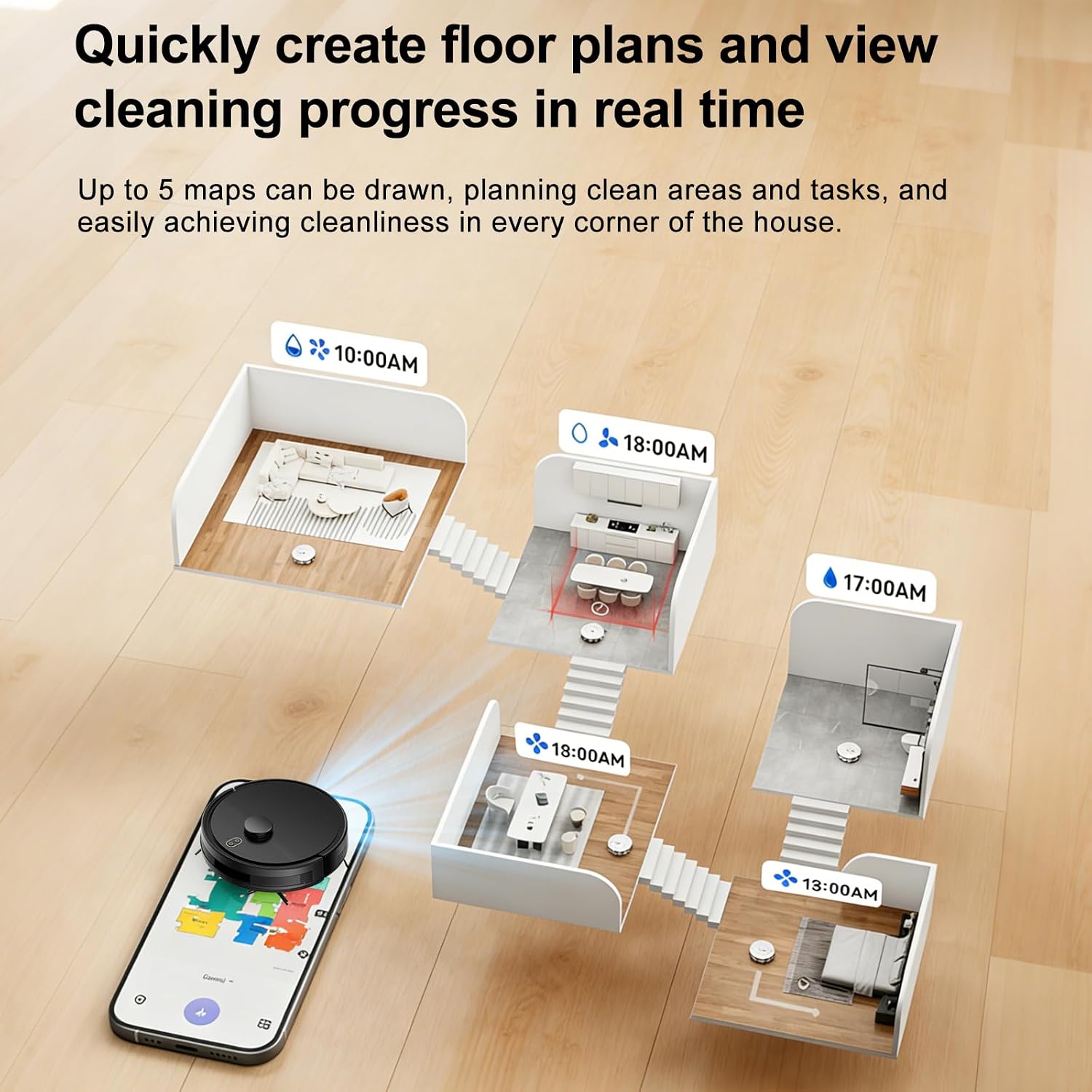 Robot Vacuum and Mop Combo, Robotic Vacuums with LiDAR Navigation, Smart Mapping, Strong Suction, with WiFi/App/Alexa/Voice Control, Obstacle Avoidance, for Home, Wood/Hard Floors, Pet Hair Black