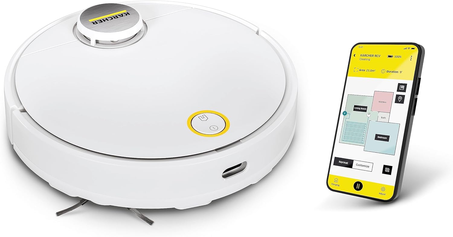 Kärcher RCV 3 Robot Vacuum Cleaner with Mop Function 2500Pa- Remote Control via App, LiDar Laser Navigation - Floor Mapping, Obstacle Detection - 120 min Run-Time - for Hard Floors and Carpets