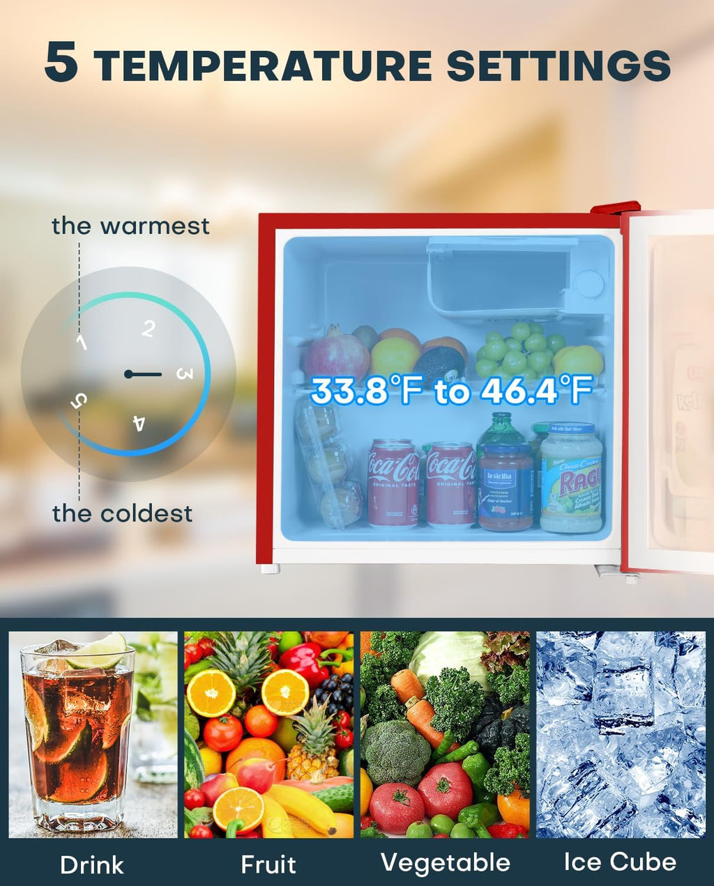 Upstreman 1.7 Cu.ft Mini Fridge with Freezer, Dorm Essentials, Adjustable Thermostat, Energy Saving, Low Noise, Single Door Compact Refrigerator for Dorm, Office, Bedroom, Red-FR17