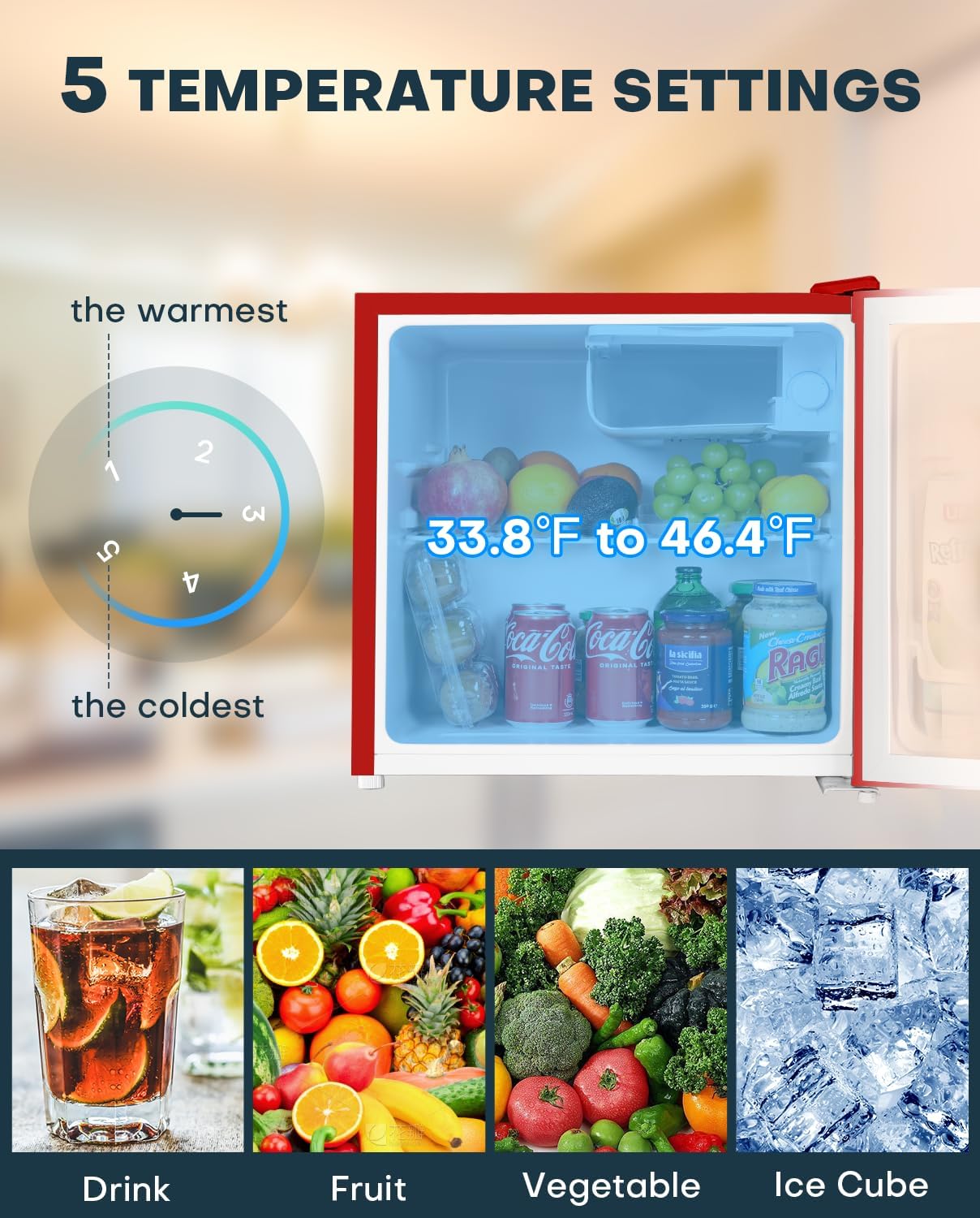 Upstreman 1.7 Cu.ft Mini Fridge with Freezer, Dorm Essentials, Adjustable Thermostat, Energy Saving, Low Noise, Single Door Compact Refrigerator for Dorm, Office, Bedroom, Red-FR17