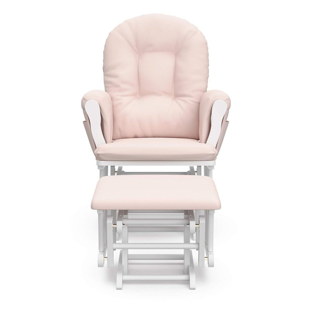 Storkcraft Premium Hoop Glider & Ottoman (White/Pink) — GREENGUARD Gold Certified Nursery Glider, Solid Wood Craftsmanship, Smooth-Gliding Nursery Chair and Ottoman, Award-Winning