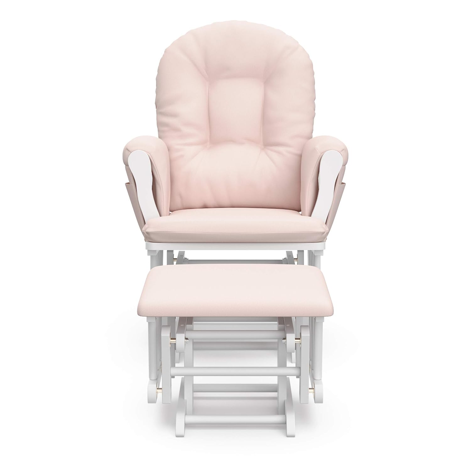 Storkcraft Premium Hoop Glider & Ottoman (White/Pink) — GREENGUARD Gold Certified Nursery Glider, Solid Wood Craftsmanship, Smooth-Gliding Nursery Chair and Ottoman, Award-Winning
