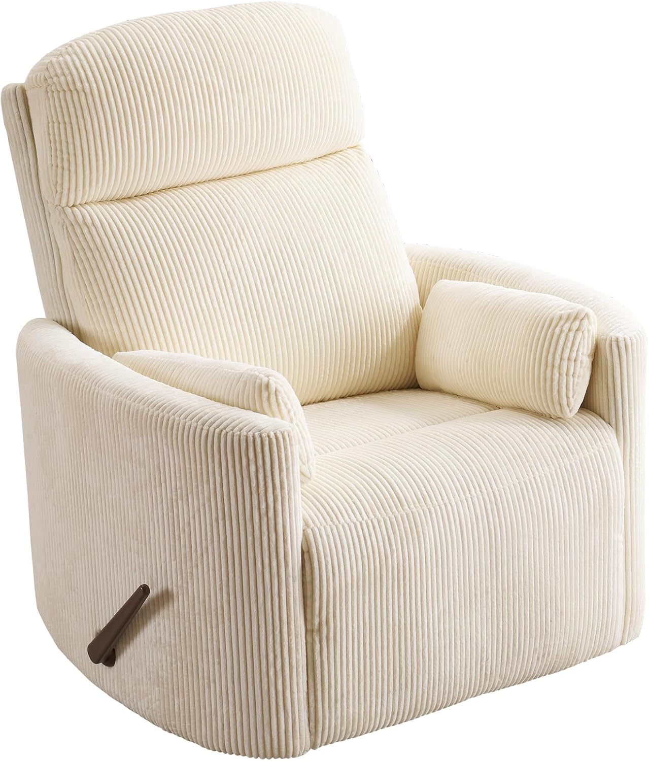 Oversized Swivel Rocker Recliner with Massage and Heat, Swivel Nursery Recliner with Adjustable Headrest, Manual Rocker Recliner Chair with Two Removable Pillows, Rocking Nursery Chair,Corduroy Beige