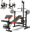 9-in-1 Adjustable Olympic Weight Bench with Lat Pulldown, Row, Squat Rack & Leg Curl – Multi-Function Strength Training Bench Press for Home Gym Full Body Workout