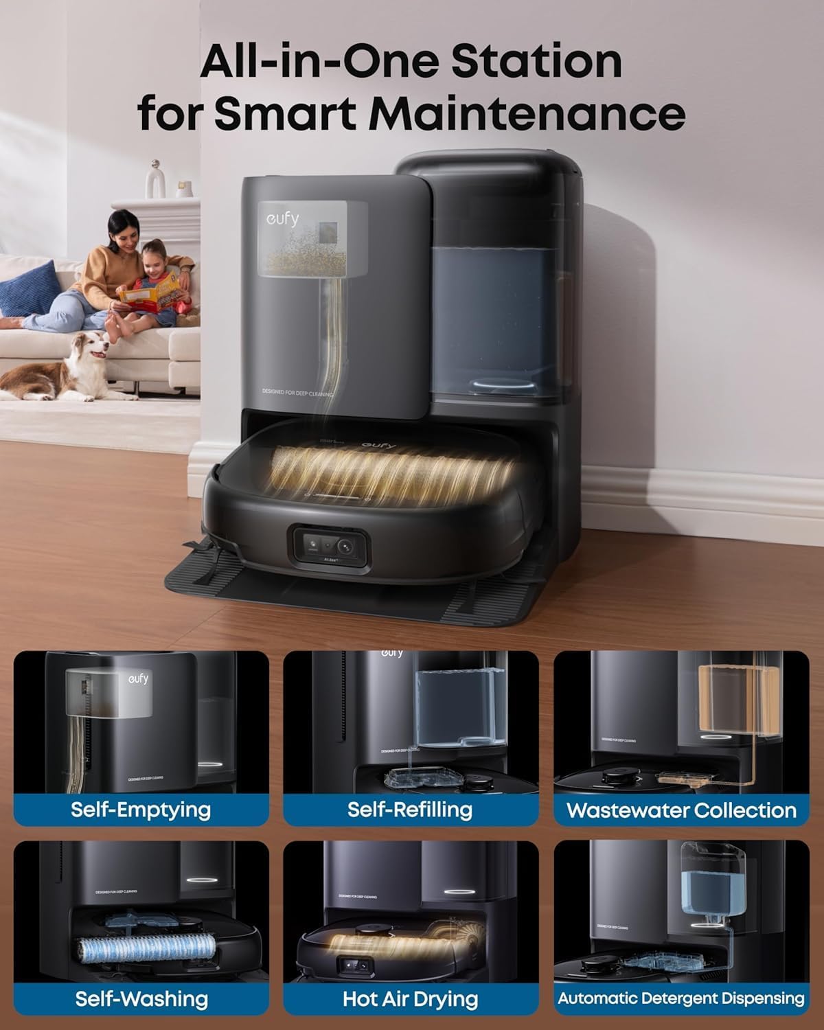 eufy E25 Omni Robot Vacuum and Mop Combo,HydroJet System, 20,000Pa Turbo Suction, Zero-Tangle Design, Auto-Empty & Self-Cleaning All-in-One Station + Official Replacement Parts Kit
