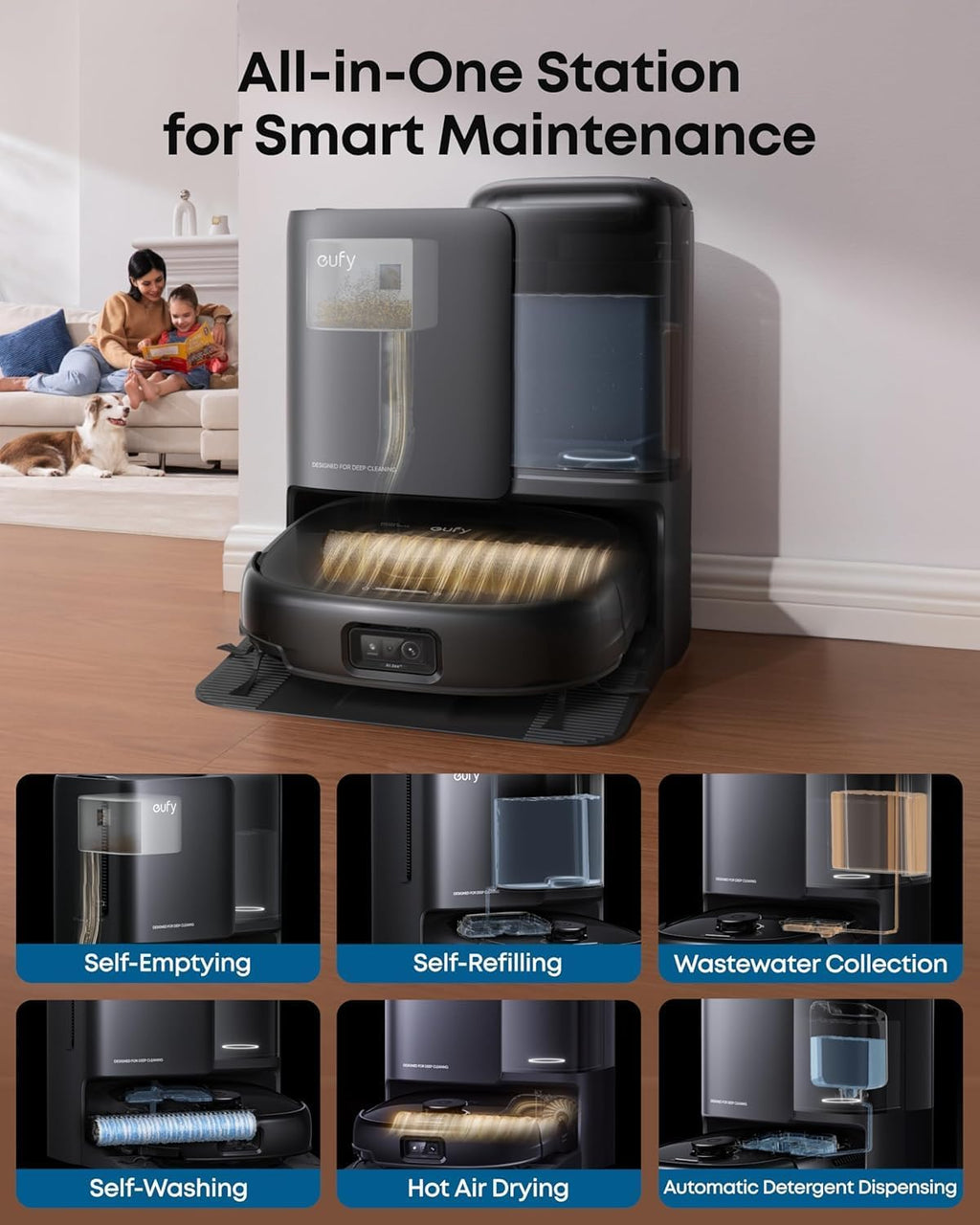 eufy E25 Omni Robot Vacuum and Mop Combo,HydroJet System, 20,000Pa Turbo Suction, Zero-Tangle Design, Auto-Empty & Self-Cleaning All-in-One Station + Official Dust Bags*3