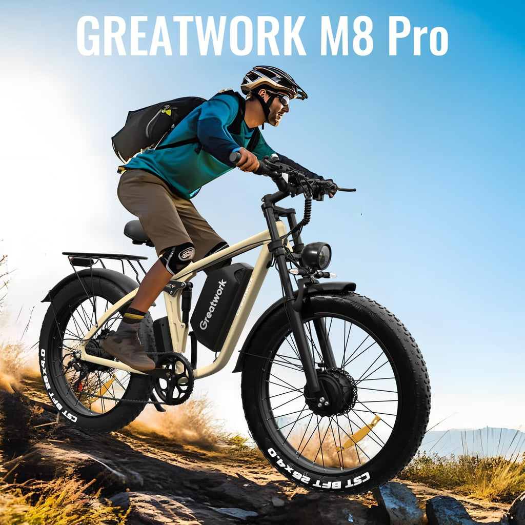 GREATWORK 52V 5000W Peak Dual Motor Electric Bike for Adults, 1300Wh Battery, Up to 45MPH & 100 Miles Range, 26' x 4.0 Fat Tire Electric Dirt Bike with Suspension, Mountain E-Bike for Men Women