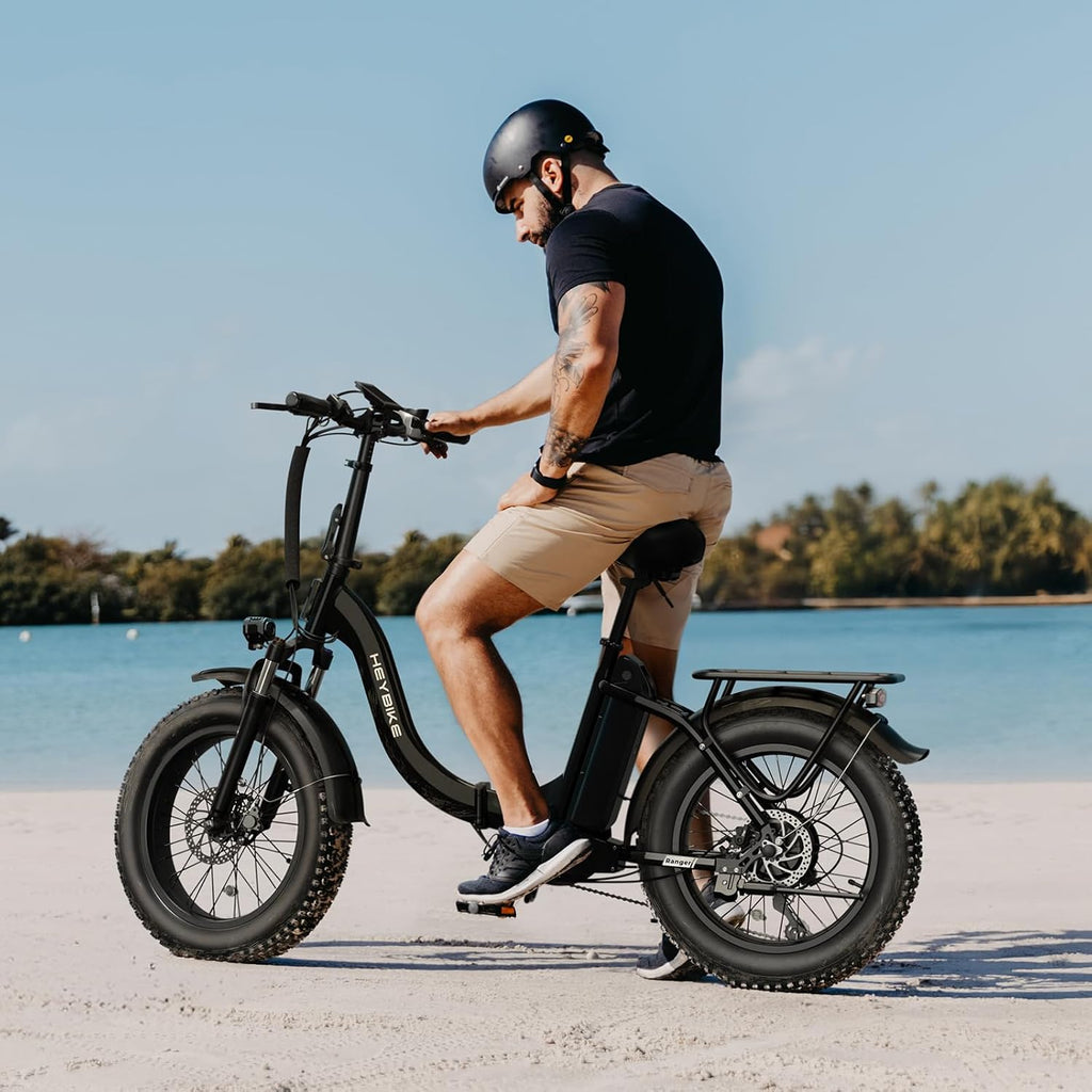 Heybike Ranger 2.0 Foldable Electric Bike for Adults, 20'*4 Fat Tire Ebike with 1400W Peak Motor, 28 MPH Max Speed, 600Wh Removable Battery, Up to 65 Miles Range, Front Suspension Step-Thru E Bike