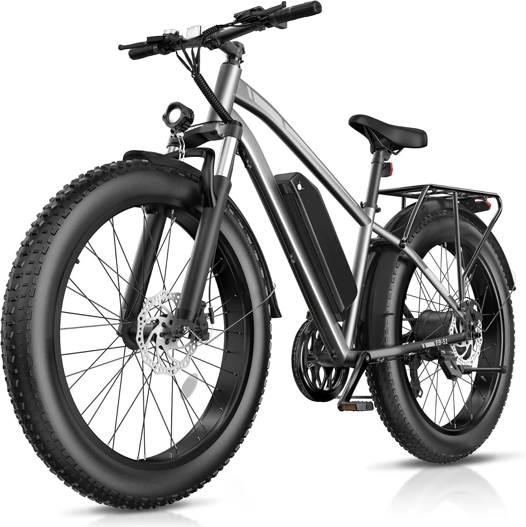 Electric Bike for Adults, 1000W Peak 20MPH 60Miles Ebike,48V 13AH Battery Electric Mountain Bike, 26' x 4'' Fat Tire Electric Bicycle with Rear Rack, Fenders, 7 Speed, UL 2849 Certified