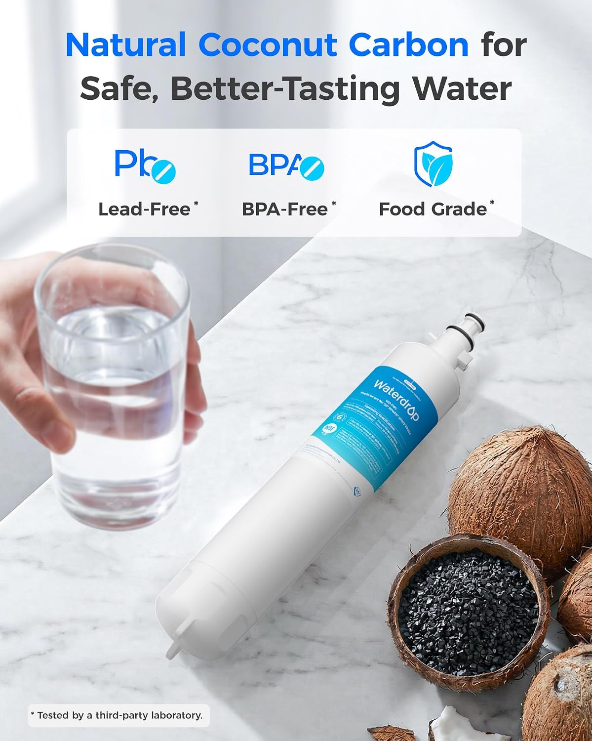 Waterdrop WD-F19C Replacement for GE® RPWFE®, RPWF (Built-in CHIP) Refrigerator Water Filter, Compatible with GFE28GYNFS, GFE28GELDS, PFE28KELDS, PFE28KYNFS, GFD28GELDS, PWE23KELDS, 4 Filters