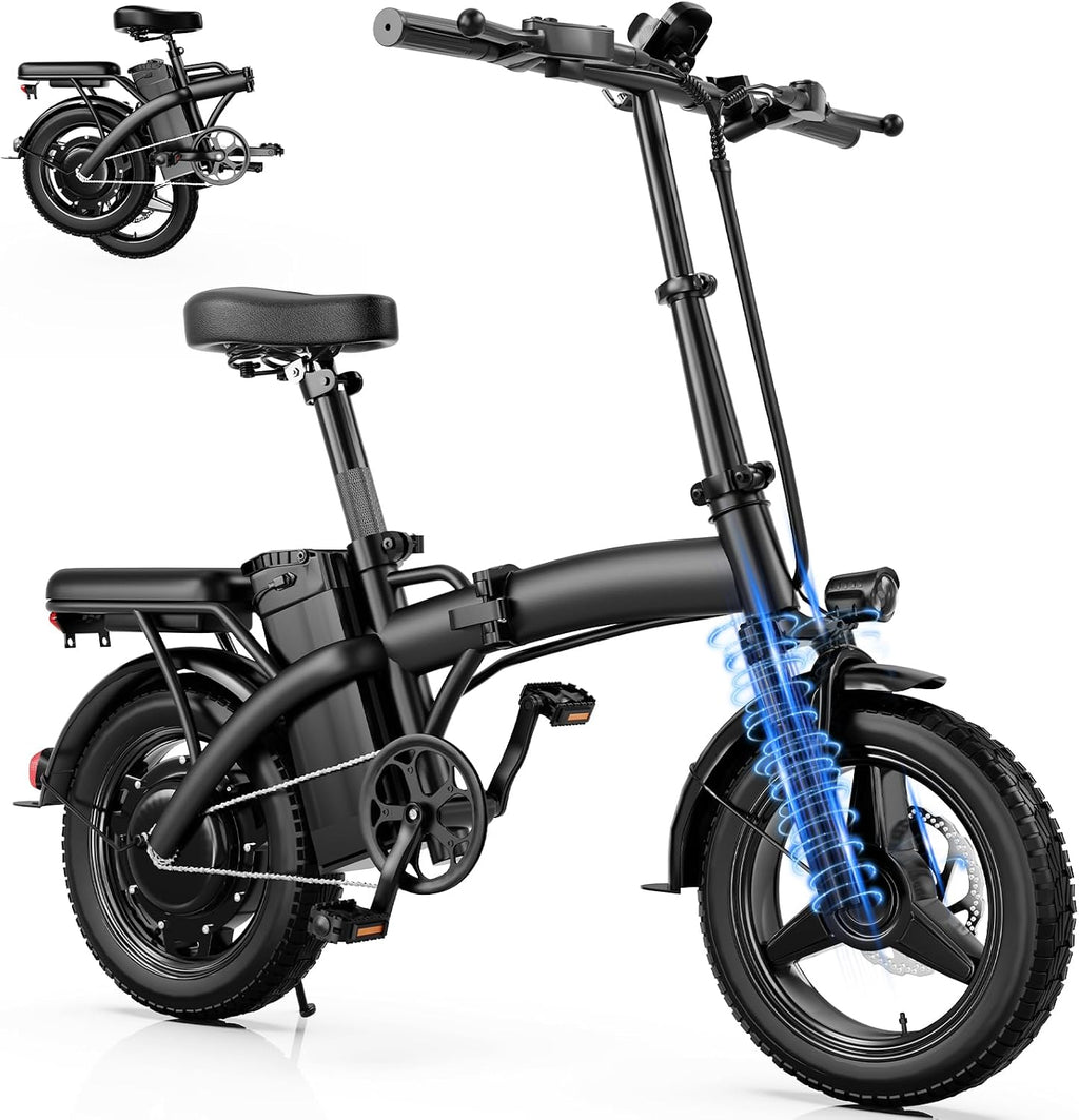 Foldable Electric Bike for Adults and Teens, 500W Motor | 14' Folding Mini Ebike | 23MPH Commute Electric Bicycle | 48V12Ah Battery | UL 2849 Certified | 35 Miles PAS Range | 3-Level Pedal Assist