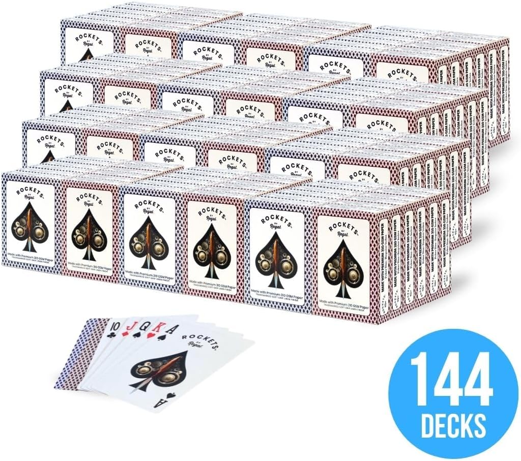 Regal Games [144 Decks] Rockets Bulk Playing Cards Set for Adults & Professionals - 310 GSM Linen Finish - Poker Cards for Blackjack, Euchre, Canasta - Casino Grade, Travel & Game Night Cards