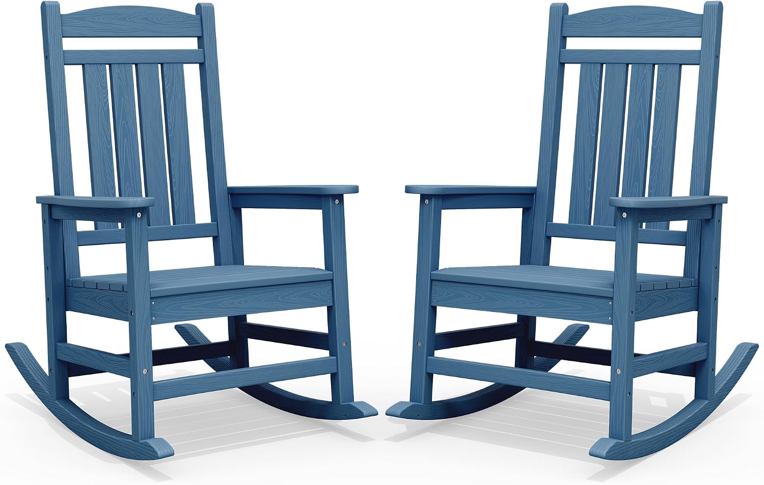 SERWALL Oversized Rocking Chairs Set of 2, HDPE Outdoor Rocking Chair, All-Weather Porch Rockers for Patio, Blue