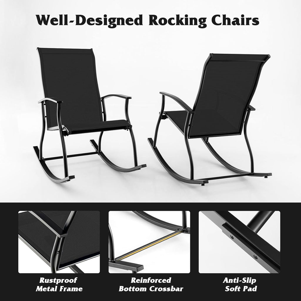 Giantex Outdoor Rocking Chair Set of 2 - Patio Rocking Chairs w/Breathable Backrest, Sturdy Metal Frame & Safe Ergonomic Design, Cozy Fabric Rocker for Backyard, Poolside, 330 lbs, Black