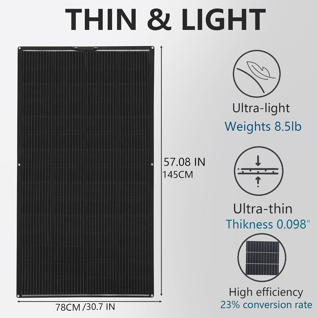 XINPUGUANG Flexible Solar Panel 200 Watts Monocrystalline Fiberglass Solar Modules Charger Off-Grid for 12V System Boat RV Cabin Van Car Uneven Surfaces (200W)