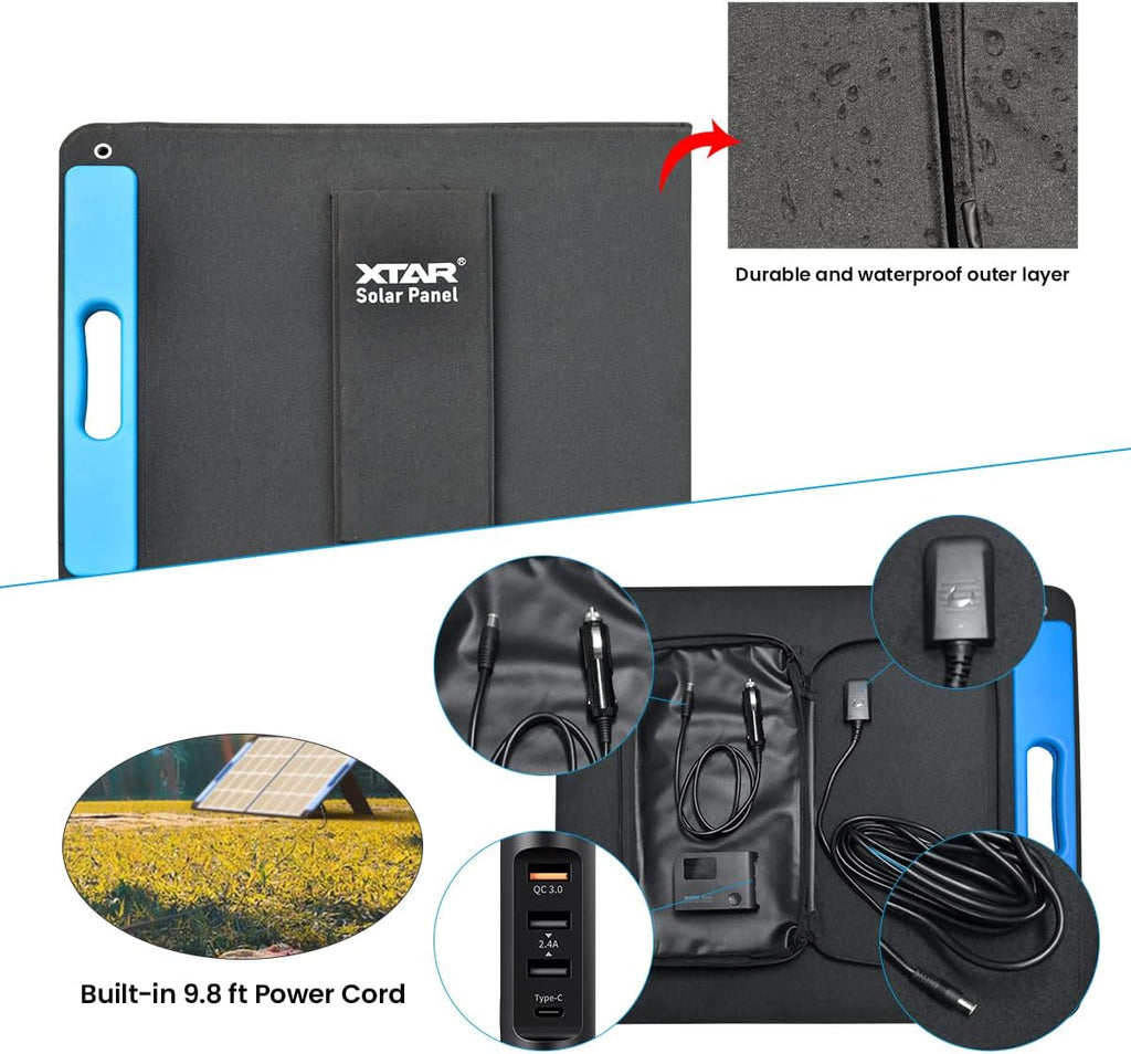 XTAR SP100 100w Solar Panel, Portable Solar Panel Solar Power, Foldable Solar Panel with Independent Charger, Solar Power Panel for Power Station Solar Generator RV Solar Camping 1Pack-1