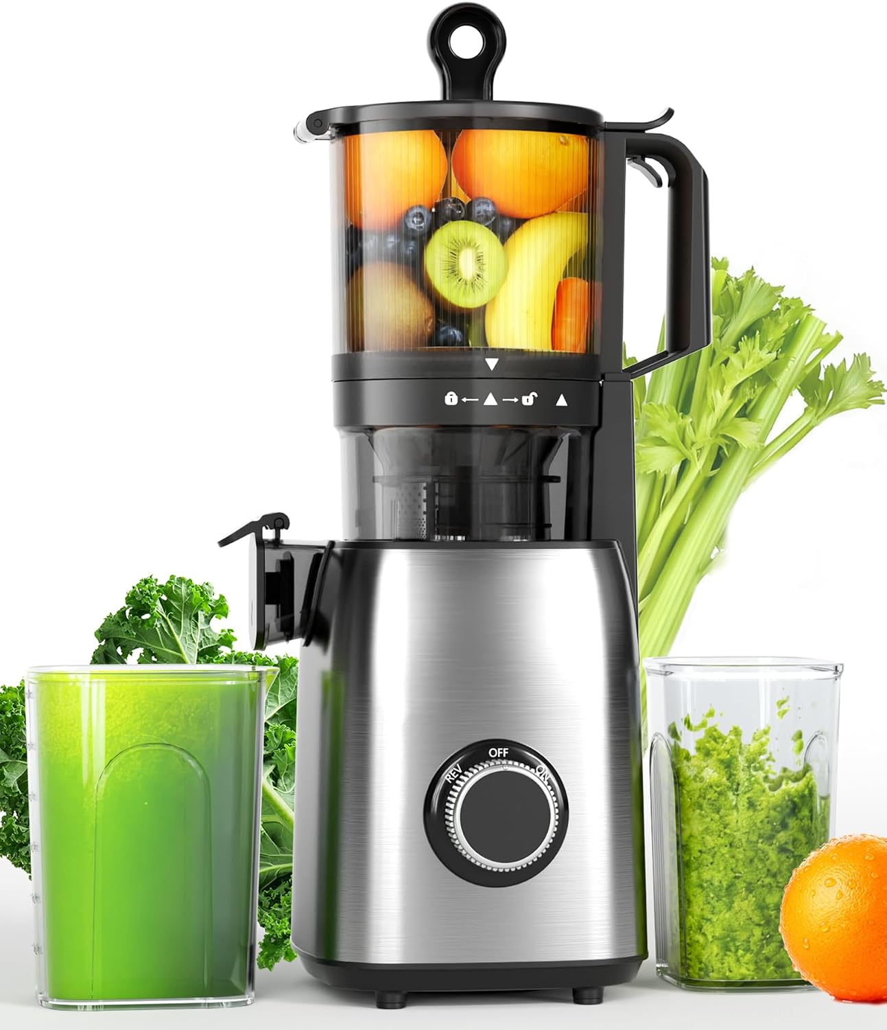 COWSAR Cold Press Juicer Machines, Orange Juicer with 5.4' Extra-Large Feed Chute, 60RPM Slow Masticating Fruit Juicer, 300W Electric Juicer for Citrus, Pomegranate & Vegetables