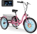 MOONCOOL Electric Tricycle for Adults, 350W 36V Removable Battery, 7 Speeds 3 Wheels Electric Trikes with Large Basket Up to 60Miles