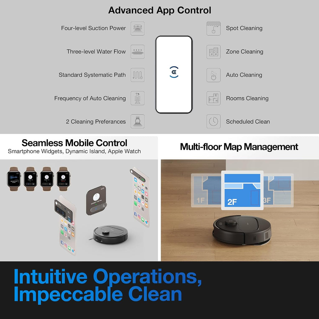 ECOVACS DEEBOT N20e Plus Robot Vacuum and Mop, 10000Pa Suction, Self-Emptying Bagless Base, Tangle-Free for Pet Hair, Smart Mapping, 300 Min Runtime, Alexa, Hardwood/Carpet/Tile