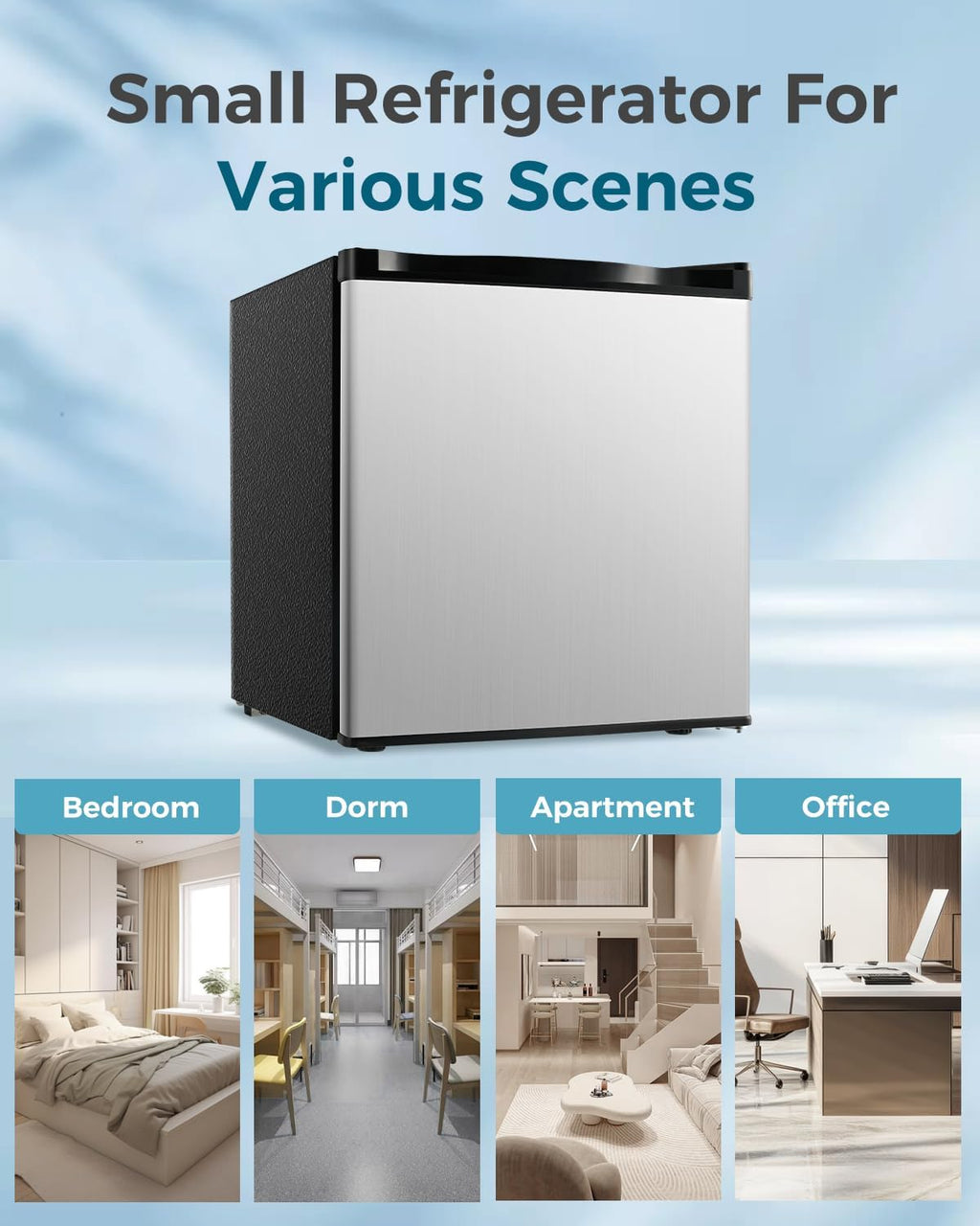 Feelfunn Mini Fridge with Freezer - 1.7 Cu.Ft Single Door Mini Refrigerator with Adjustable Thermostat, Low Noise, Energy Saving, Small Fridge for Bedroom, Apartment, Dorm, Classroom, Office - Silver