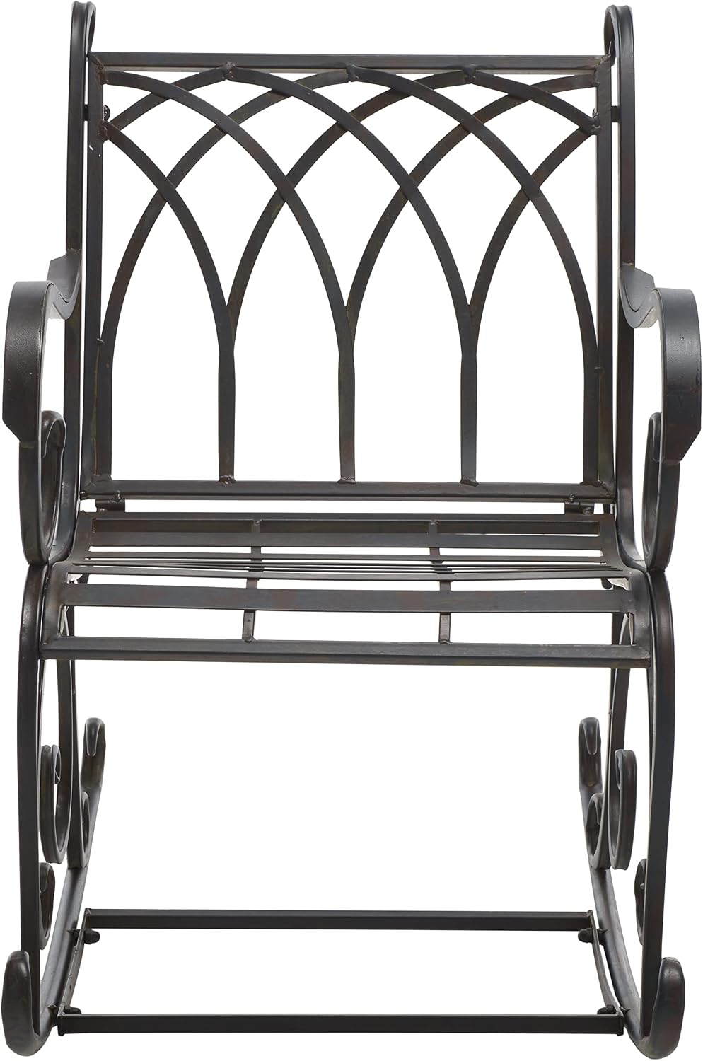 SAFAVIEH Outdoor - Medrano Iron Rocking Chair - Black Rust Iron Metal - Vintage Ornate Scrollwork Design - Ideal for Patio, Deck, Porch, Garden, 15' Seat Height (PAT5030E)