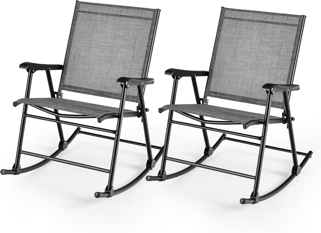 Giantex Folding Rocking Chairs Set of 2 - High Back Patio Rocking Chairs w/Armrests and Footrests, Breathable Back Rest, Portable Porch Rockers for Camping, Garden, Yard, Lawn, Max Load 330 LBS