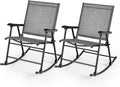 Giantex Folding Rocking Chairs Set of 2 - High Back Patio Rocking Chairs w/Armrests and Footrests, Breathable Back Rest, Portable Porch Rockers for Camping, Garden, Yard, Lawn, Max Load 330 LBS