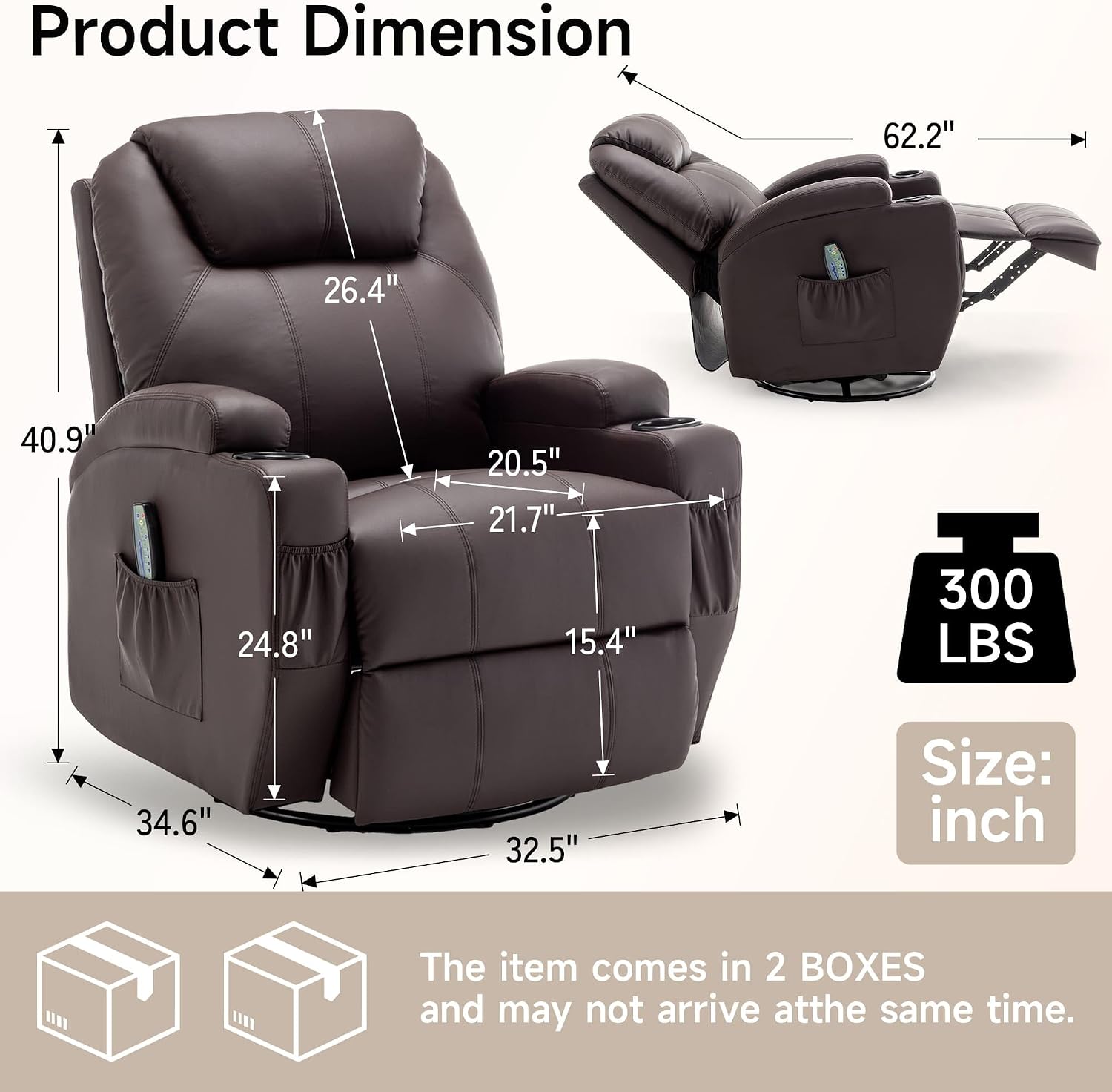 Korser Recliner Chair, Rocker Recliner Chair with Massage and Heat, Manual Recliner Chairs for Adults, 360° Swivel Rocker Recliner with Remote Control and Cup Holder for Living Room, Nursery