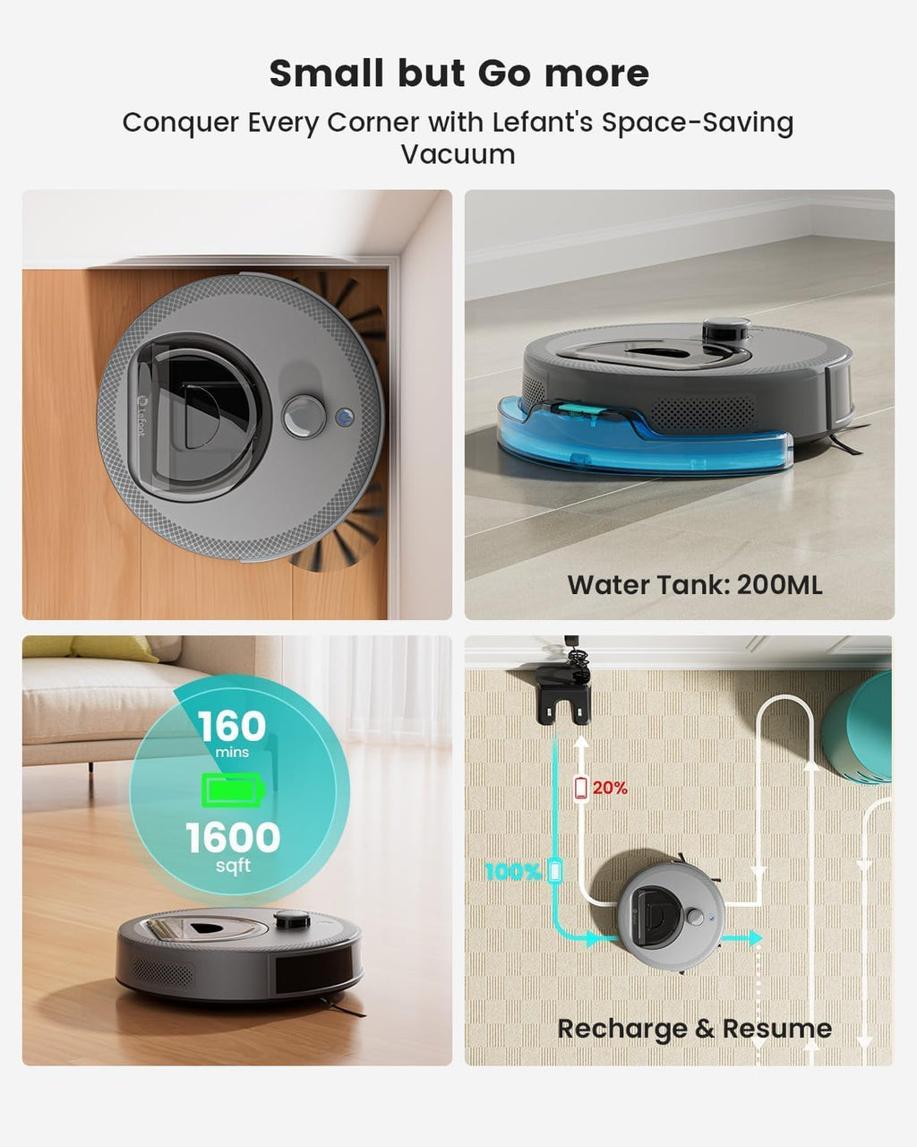 Lefant LiDAR Robot Vacuum and Mop, Smart Mapping and Obstacle Avoidance, Tangle-Free Pet Hair, 2.4G/5G WiFi App Control, Slim Design for Wider Coverage, Carpet Detection, M330 Pro, Grey
