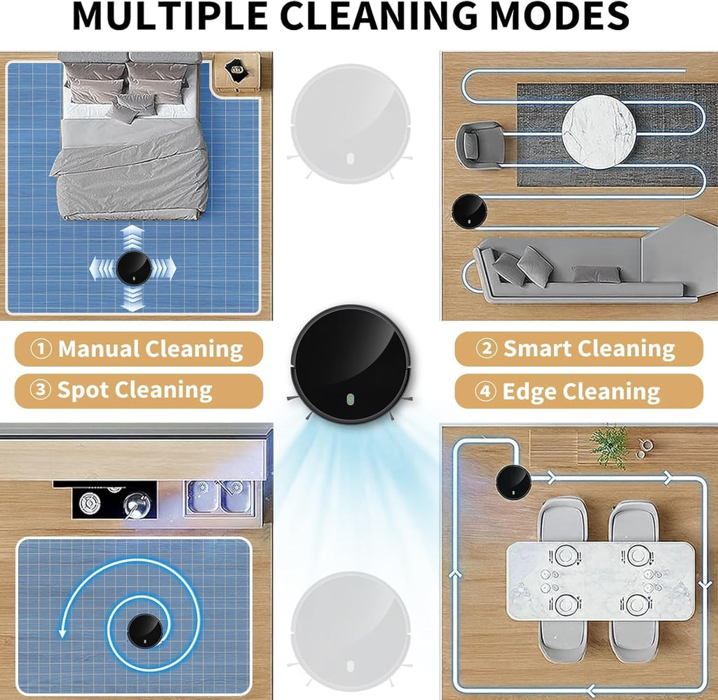 Robot Vacuum and Mop combo, 3500Pa Vacuum Cleaner Robot Navigation with high efficient roller brush, 60dB Robot Vacuum Cleaner with APP Control,Blue tooth, Ideal for Pet Hair, Carpets, Hard Floors