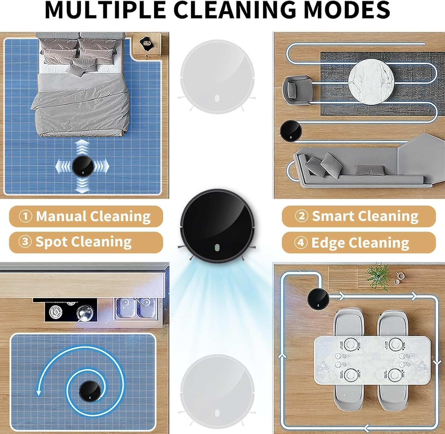 Robot Vacuum and Mop combo, 3500Pa Vacuum Cleaner Robot Navigation with high efficient roller brush, 60dB Robot Vacuum Cleaner with APP Control,Blue tooth, Ideal for Pet Hair, Carpets, Hard Floors