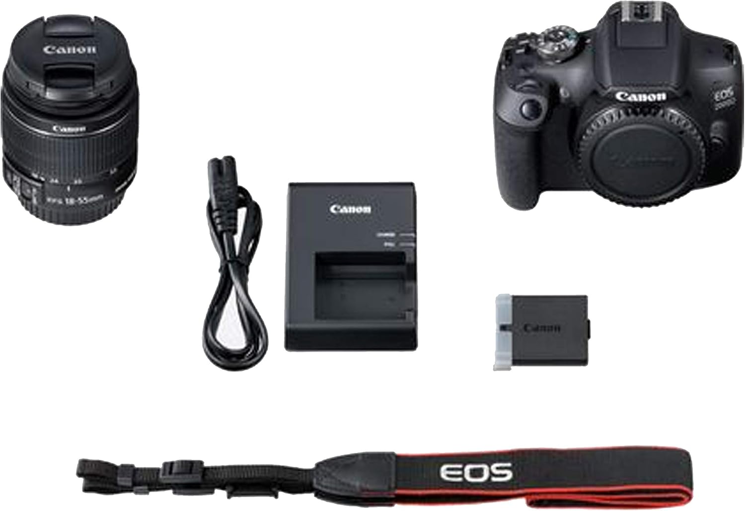 Canon EOS 2000D (Rebel T7) DSLR Camera w/Canon EF-S 18-55mm F/3.5-5.6 Zoom Lens + Case + 128GB Memory (28pc Bundle) (Renewed) Black