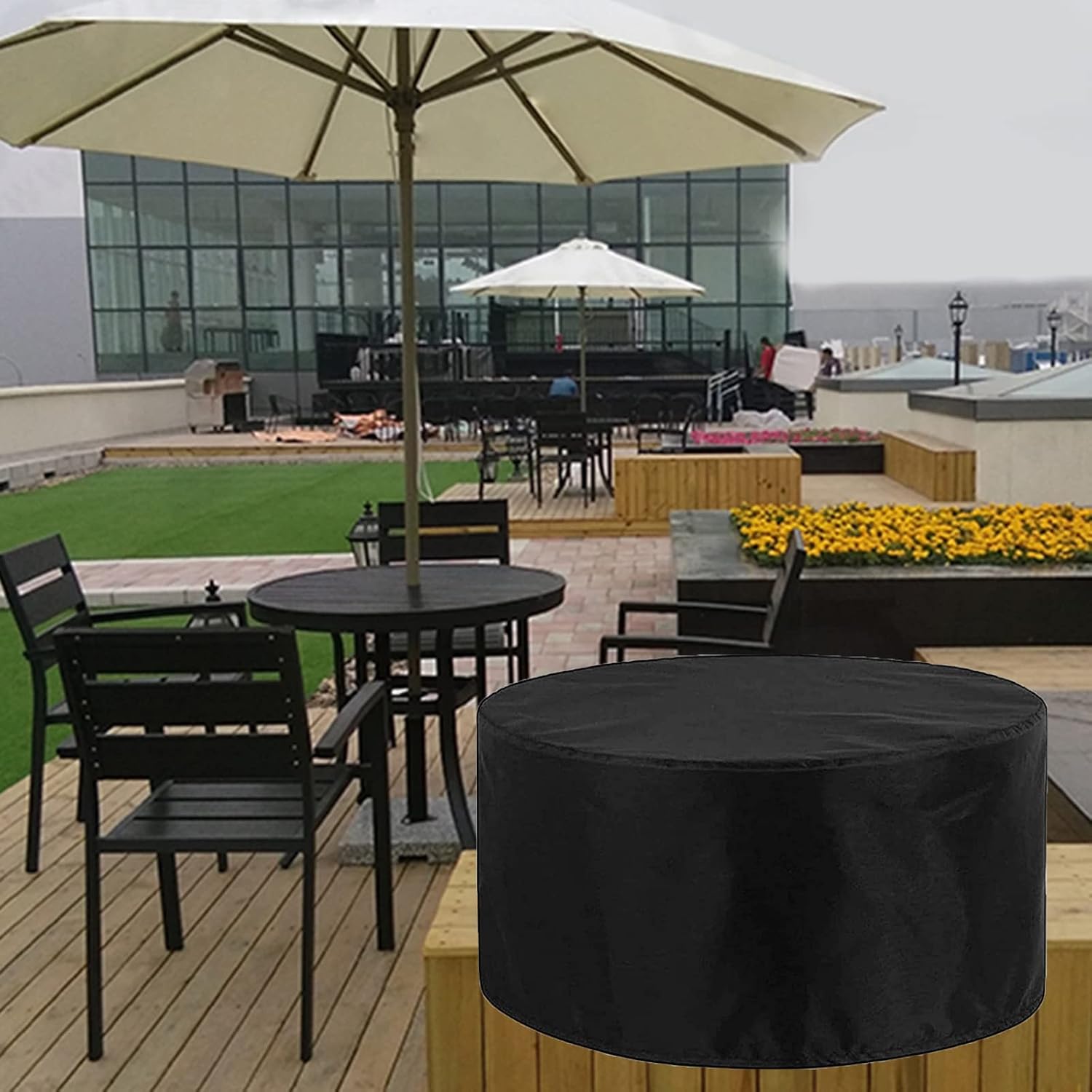 Dining Table Chair Set Cover 130' D x 47' H, 420D Waterproof Garden Table Set Cover, Extra Large Outdoor Furniture Set Covers, Heavy Duty Gas BBQ Grill Cover (330x120cm)