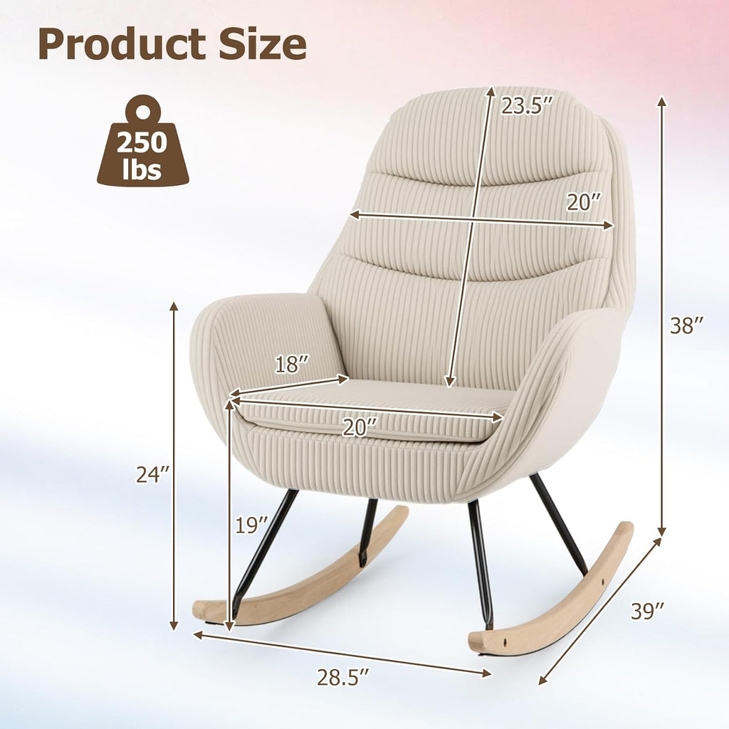 Giantex Rocking Chair Nursery, Upholstered Glider Rocker with Padded Backrest & Seat, Rubber Wood Feet & Sturdy Metal Frame, Modern Accent Chair Comfy Armchair for Living Room, Bedroom & Office (1)