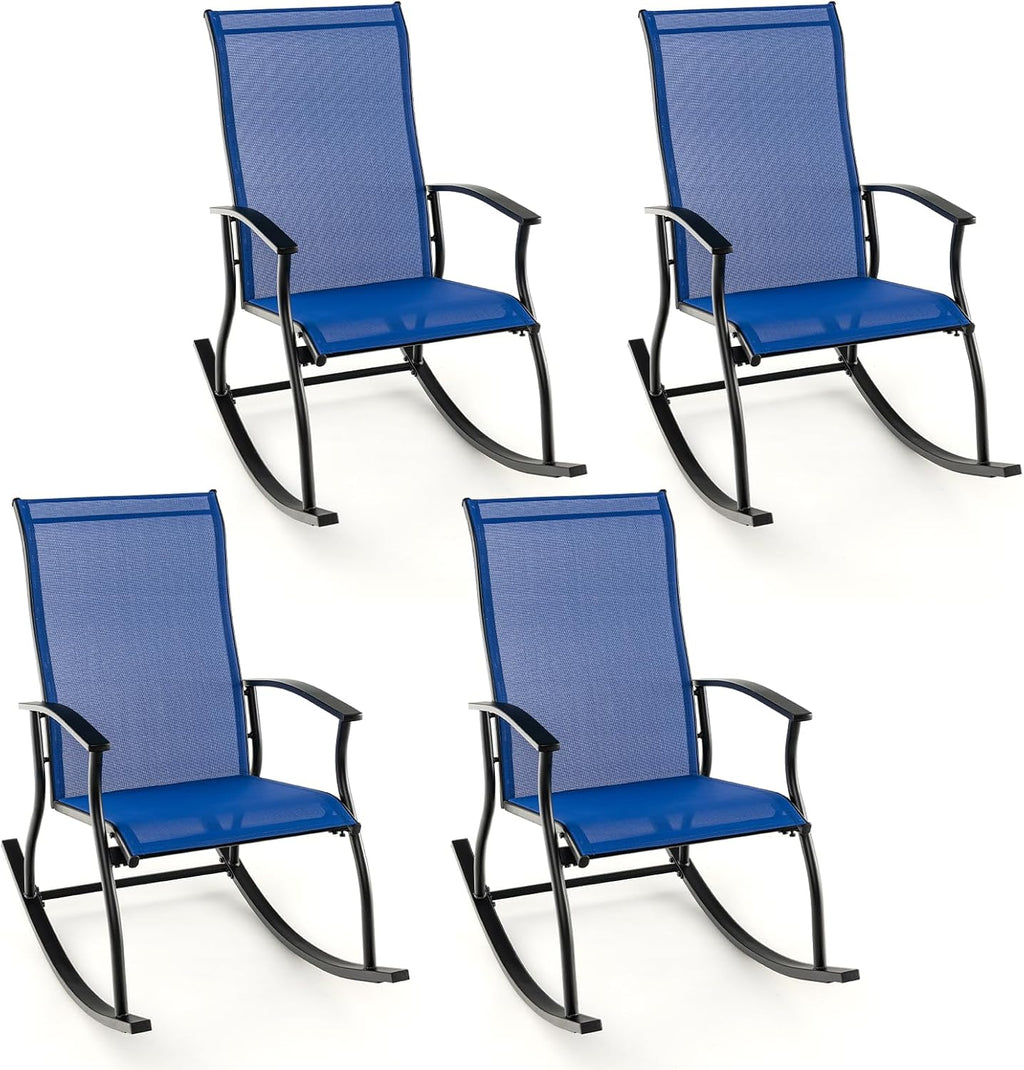 Giantex Outdoor Rocking Chair Set of 4 - Patio Rocking Chairs w/Breathable Backrest, Sturdy Metal Frame & Safe Ergonomic Design, Smooth Armrest, Cozy Fabric Rocker for Backyard, Poolside, 330 lbs