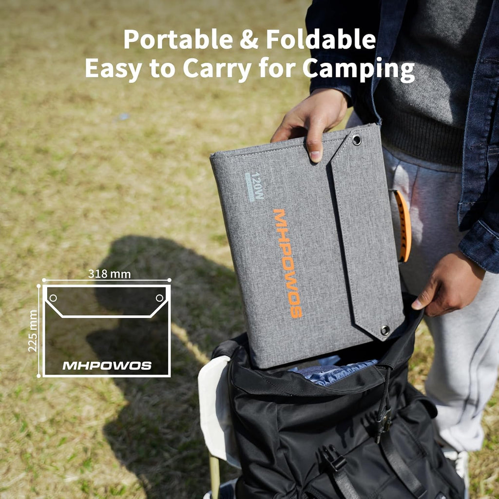 120W Foldable Solar Panel, 23% High-Efficiency Portable Charger with USB-C/2xUSB-A/DC Outputs, ETFE Monocrystalline IP65 Waterproof for RV Power Stations Camping Off-Grid Living Backpacking