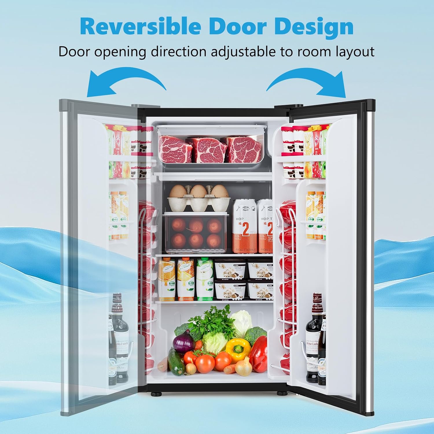 COWSAR 3.2 Cu.ft Mini Fridge with Freezer, Compact Dorm Refrigerator with Reversible Single Door, Adjustable Thermostat, Energy Saving, Perfect for Office, Dorm, Bedroom, Home, Silver