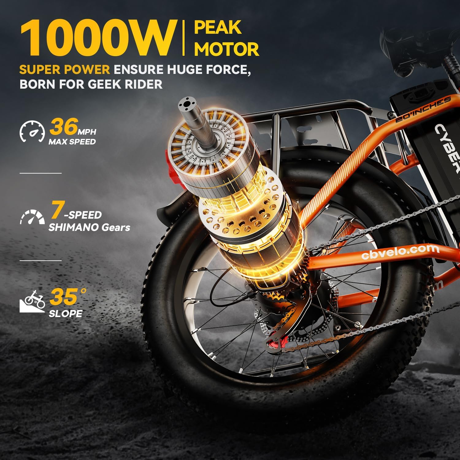 YorkE 1000W Folding Electric Bike, 48V 20AH Large Removable Battery E Bike, 30+MPH, 80 Miles Max Range, 20' Fat Tire Electric Bike for Adults, Adult Electric Bicycles for Commute, 7-Speed