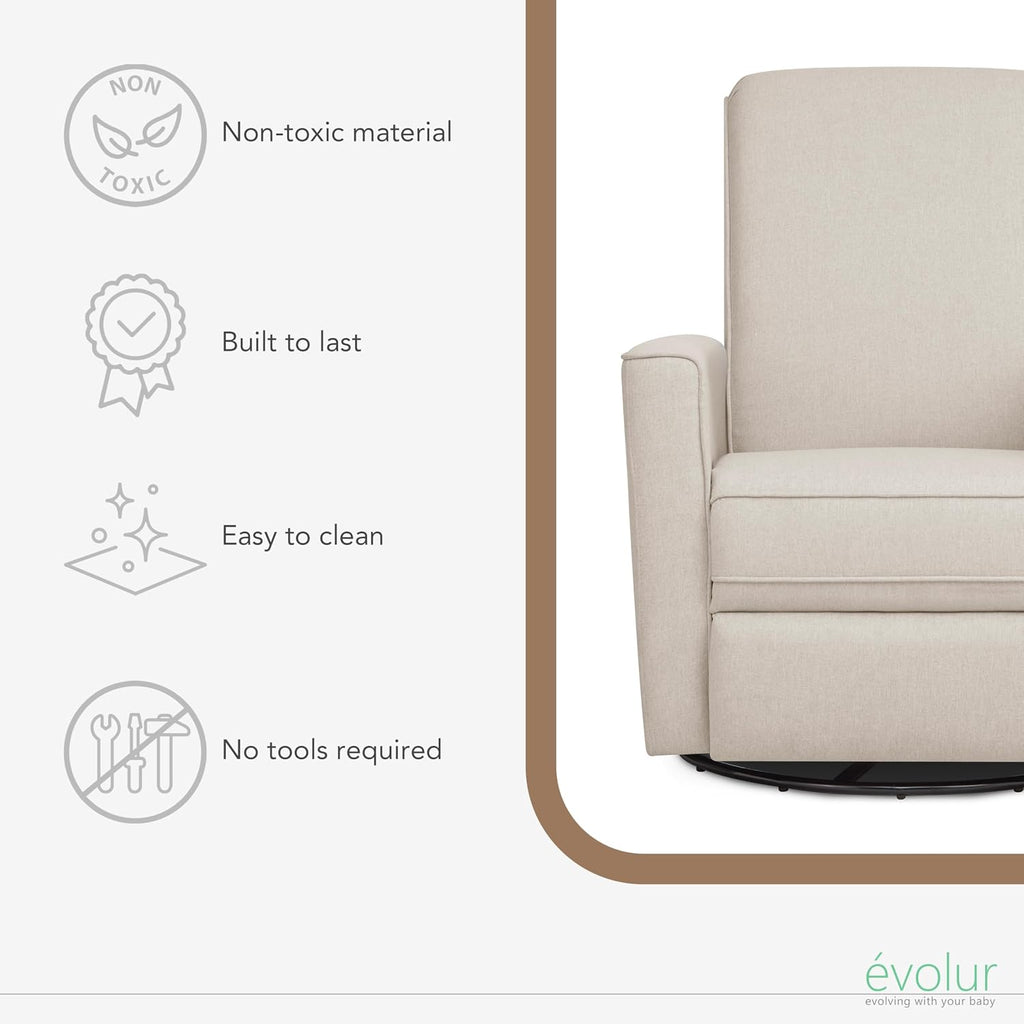 Evolur Harlow Upholstered Power Glider Recliner with USB Charging – Rocking & 275° Swivel with Smooth Glide – Greenguard Gold & FSC Certified – Modern Nursery and Living Room Chair in Light Sand