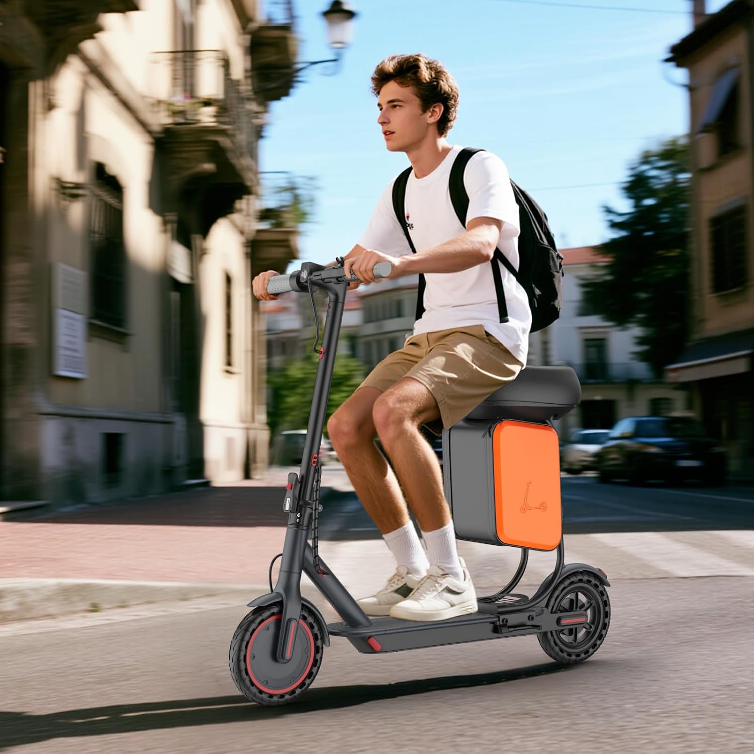 Qlaway Electric Scooter for Adults, 350W/500W Motor, 16-22 Miles Range, 8.5'/10' Solid Tires, Dual Braking & Suspension, Folding Portable Commuting E-Scooter with App