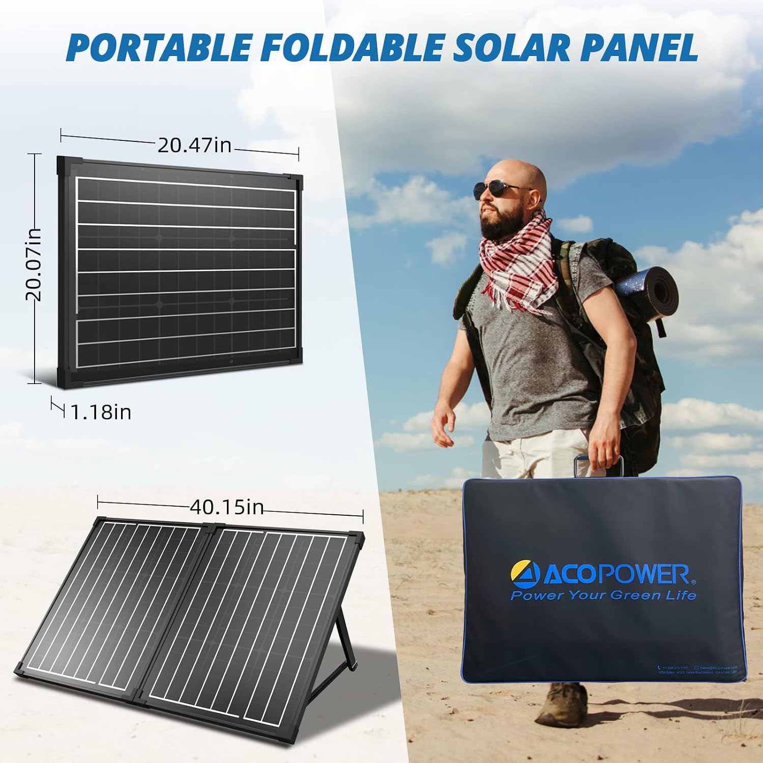 ACOPOWER 100Watt 12 Volt Portable Solar Panel with Waterproof 20A Charger Controller Foldable Solar Panel Kit Monocrystalline for Camping, RV, Black
