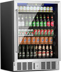 Compact Beverage Refrigerator, 5.3Cu.Ft/166 Can Mini Fridge with Glass Door and Digital Display, Small Drink Fridge with Adjustable Shelves for Soda, Silent Undercounter Mini Fridge for Home