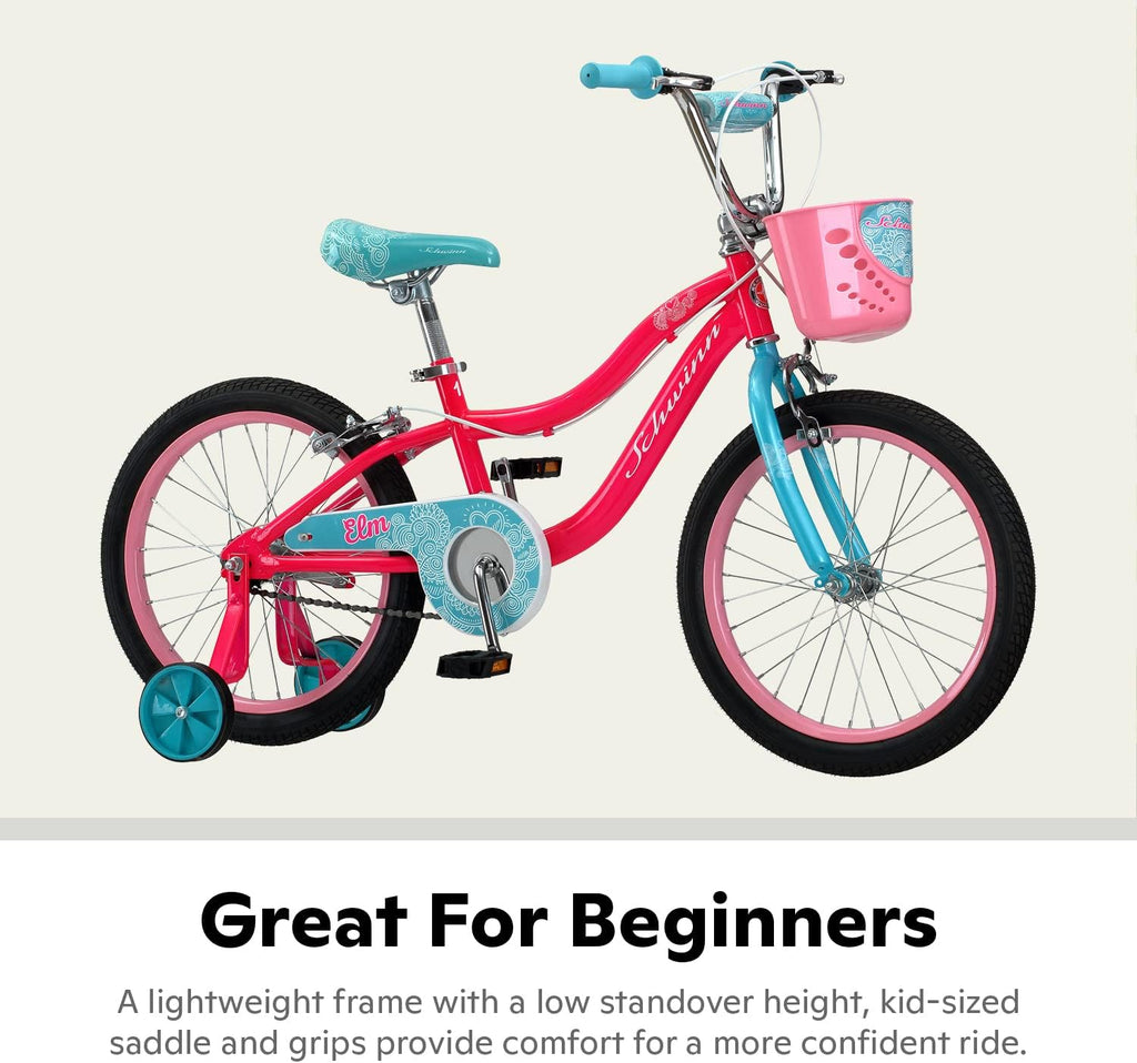 Schwinn Elm Bike, 18 Inch Bike for Kids Ages 5-9, SmartStart Ergonomic Design for Kids, Adjustable Seat Grows with your Child, Rear Coaster Brake and Front Caliper Brake, Training Bicycle